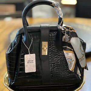 Black Patent Crocodile Handbag